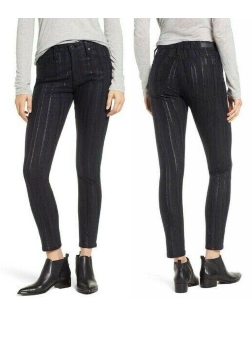 AG Adriano Goldschmied Farrah Skinny Ankle Metallic Stripe Jeans HR 28